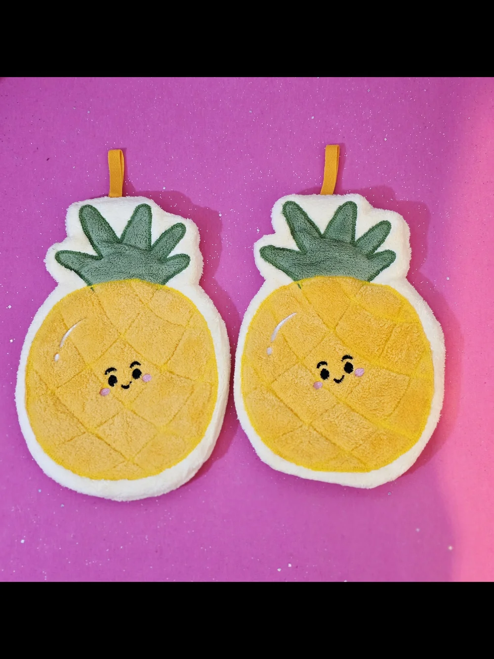 2pc Pineapple Plush Hand Towel For Kitchen, Bathroom Or Lathering Soap